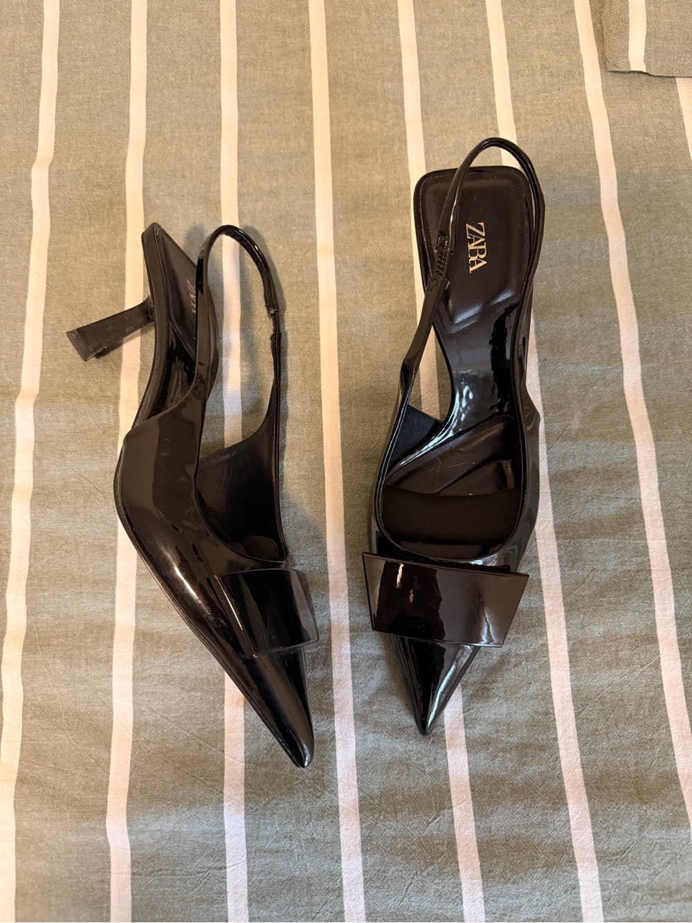 ZARA Glossy Black Pointed Slingback Heels